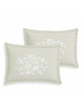 Domestications Portugal Scalloped Floral Pillow Shams Pair Sage Green